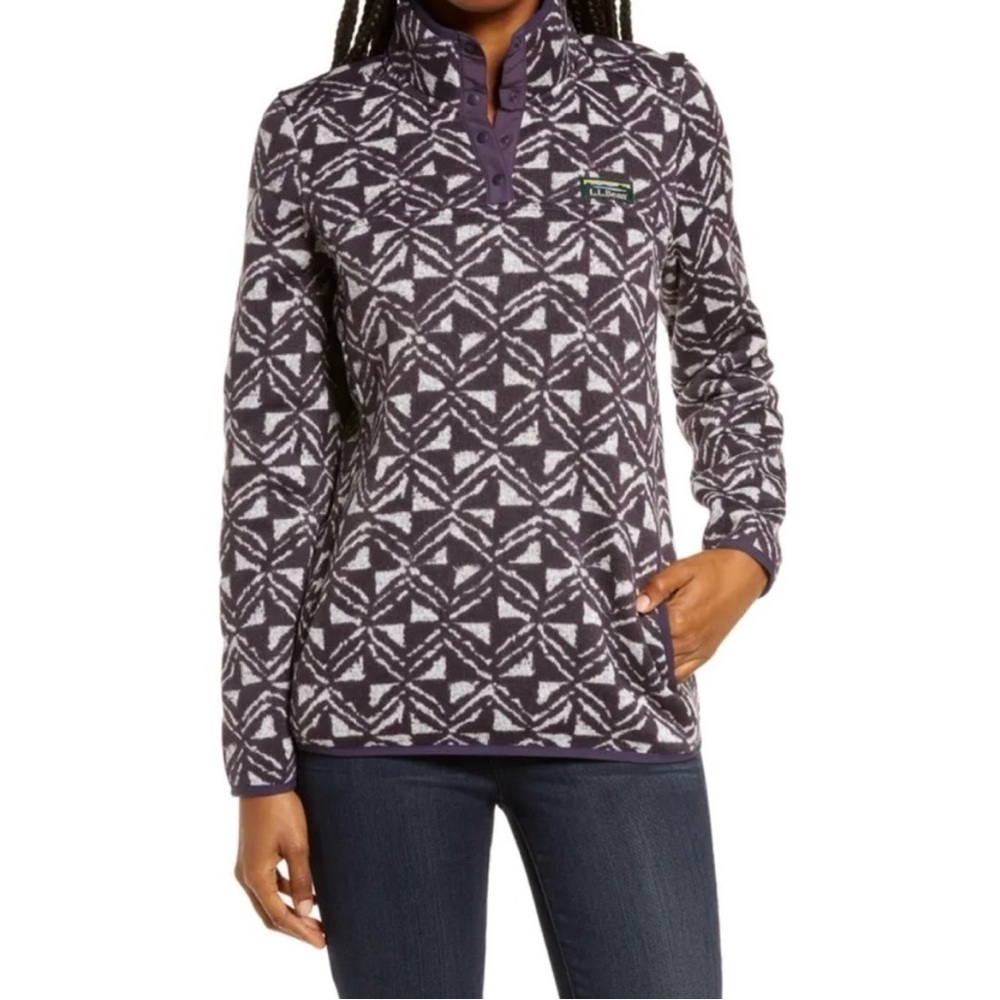 L.L. Bean Retro Geo Print Sweater Fleece Pullover - Dark Purple - Size Medium